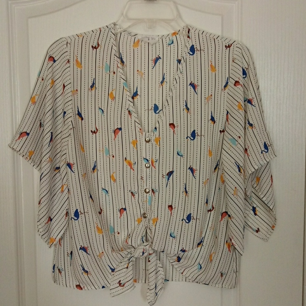 COPY - Patterned tie front top